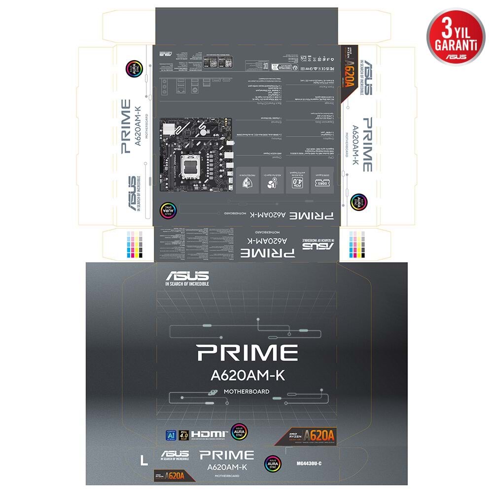 Asus PRIME A620AM-K A620A DDR5 USB3.2 M.2 DP/HDMI PCI 4.0 AM5 Anakart