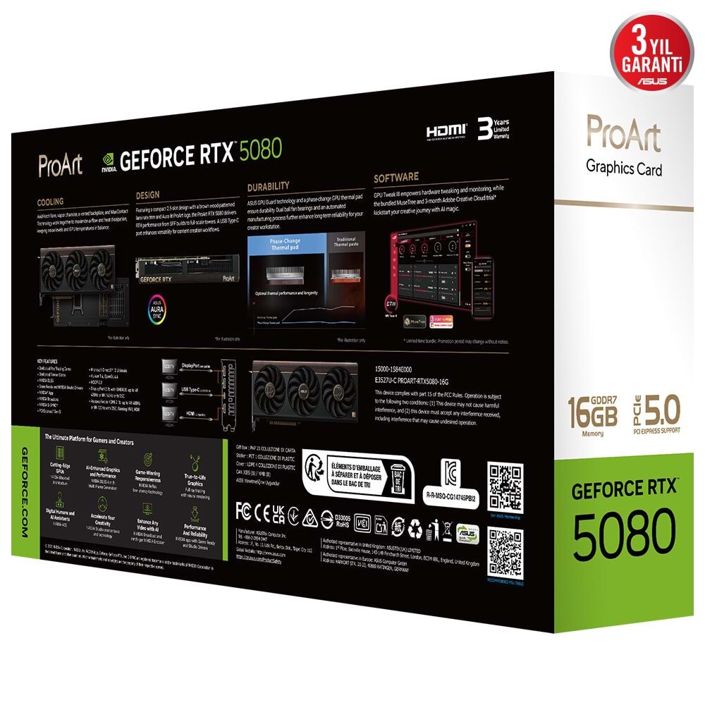 Asus PROART-RTX5080-O16G OC 16GB GDDR7 256Bit HDMI-DP-USB-C Ekran Kartı