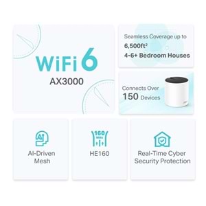 Deco X55 3lü Wi-Fi 6 AX3000 Tüm Evi Kapsayan Mesh WiFi Sistemi