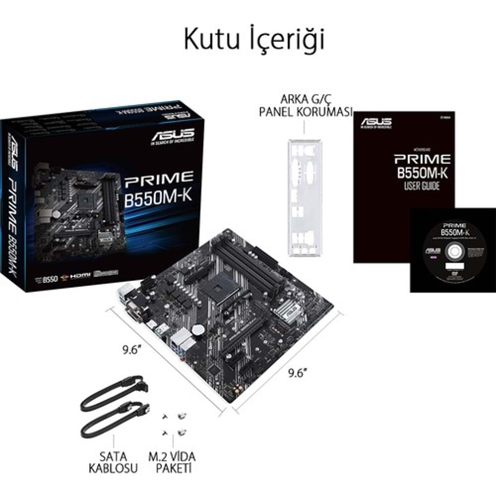 Asus Prime B550M-K AMD B550 DDR4 USB3.2 HDMI/DVI/VGA PCI 4.0 AM4 Anakart