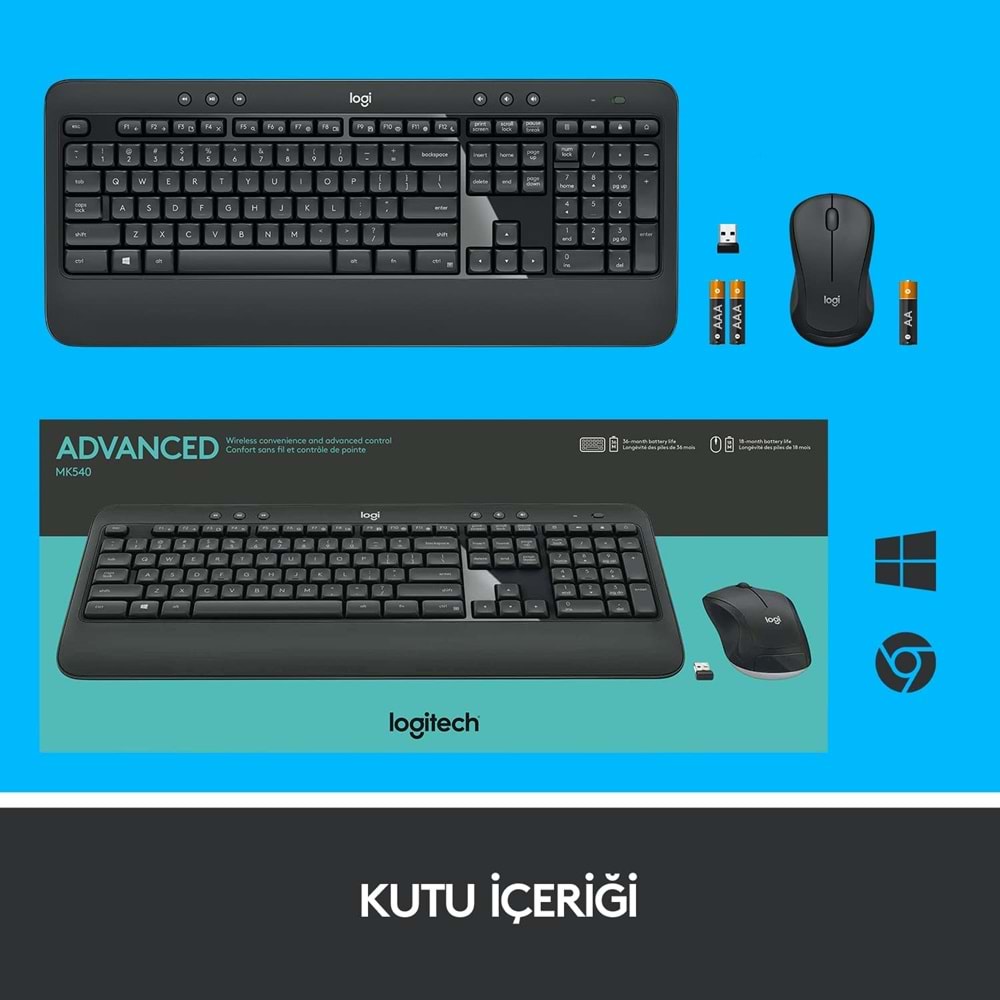 Logitech MK540 920-008687 Kablosuz Q Klavye Mouse Set Siyah