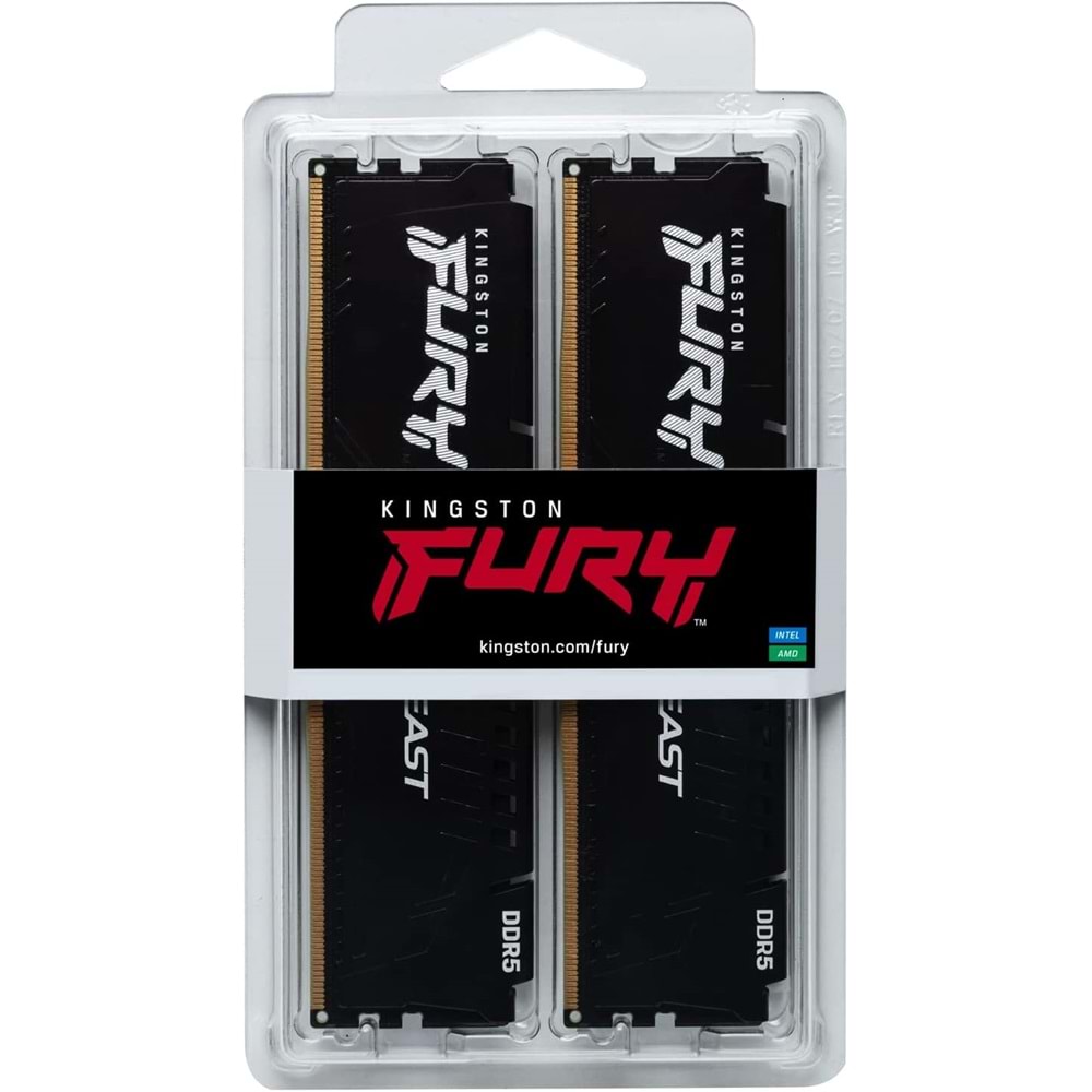 Kingston Fury Beast Black 16GB 5600MT/s DDR5 CL40 XMP 3.0 Masaüstü Ram (Kit of 2) KF556C40BBK2-16