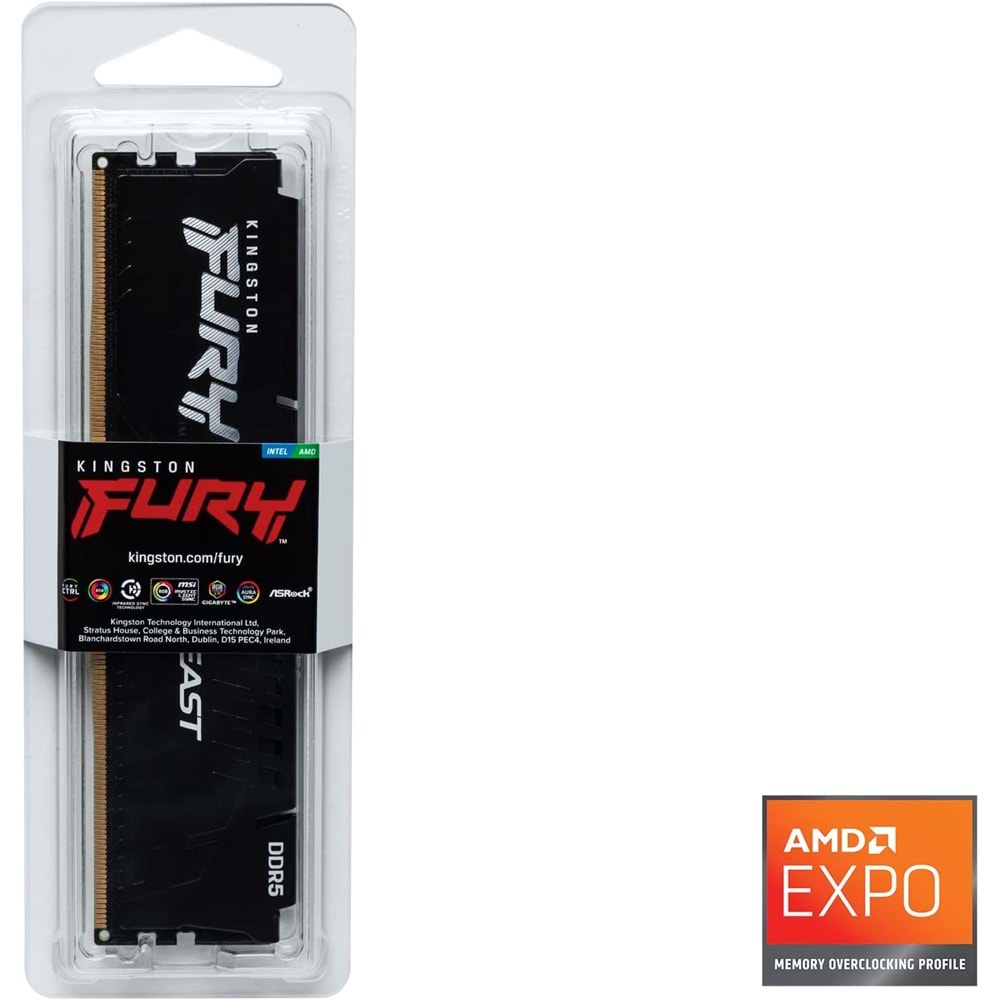 Kingston FURY Beast DDR5 16GB 5200MT/s DDR5 CL36 DIMM Masaüstü Oyun Belleği Tek Modül - KF552C36BBE-16