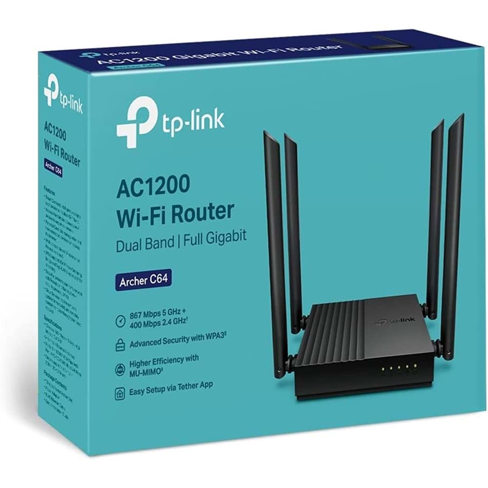 TP-Link Archer C64, AC1200 Mbps Kablosuz MU-MIMO WiFi Router