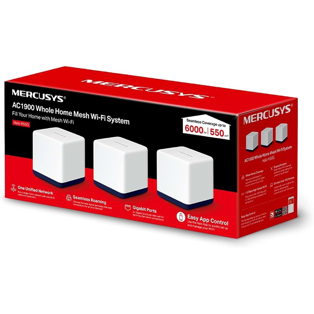 Mercusys Halo H50G(3-Pack), AC1900 Mbps Tüm Ev Mesh Wi-Fi Sistemi