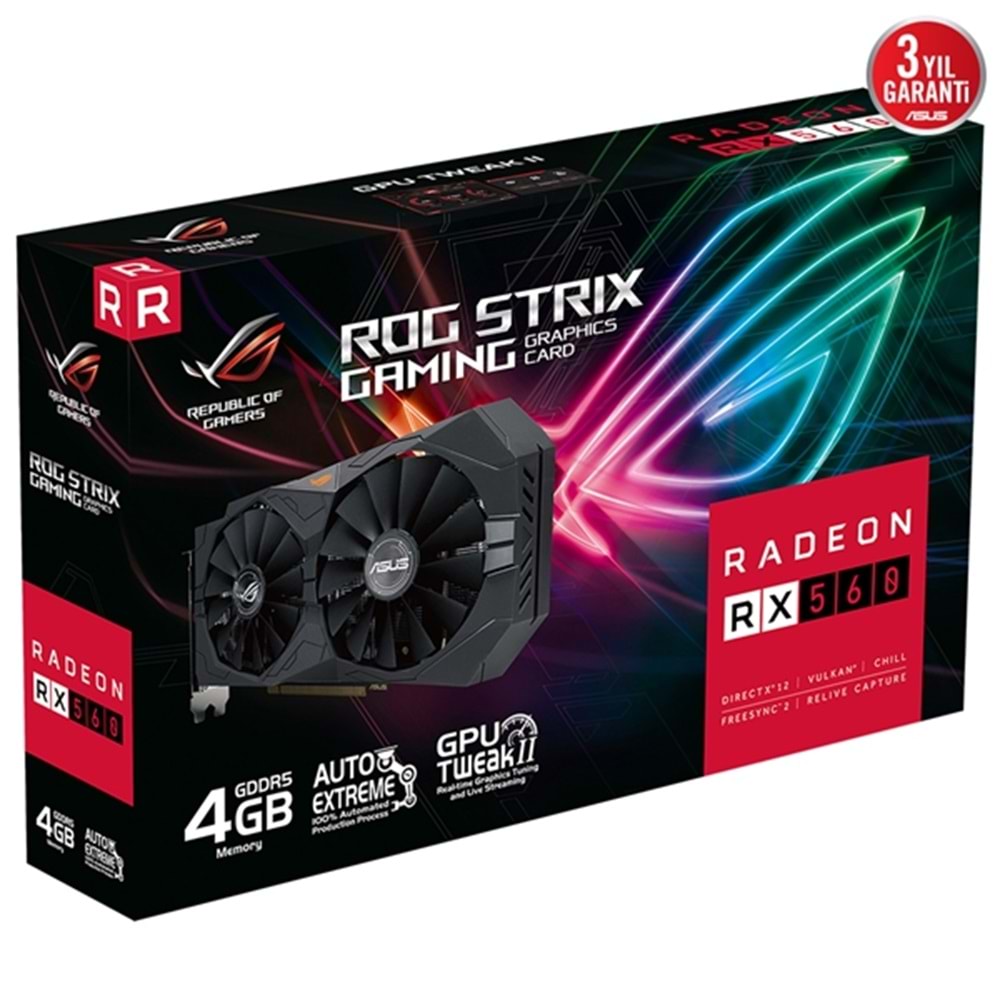 Asus AMD Radeon RX 560 ROG Strix V2 ROG-STRIX-RX560-4G-V2-GAMING 4 GB GDDR5 128 Bit Ekran Kartı
