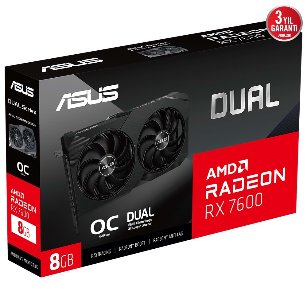 Asus AMD Radeon RX 7600 Dual OC V2 DUAL-RX7600-O8G-V2 8 GB GDDR6 128 Bit Ekran Kartı