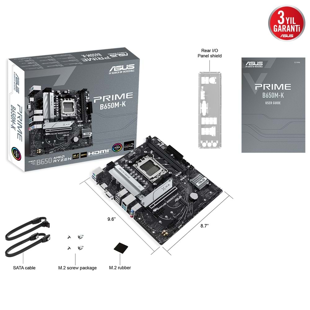 Asus Prime B650M-K AMD B650 6400+ MHz(OC) DDR5 AM5 Micro ATX Anakart