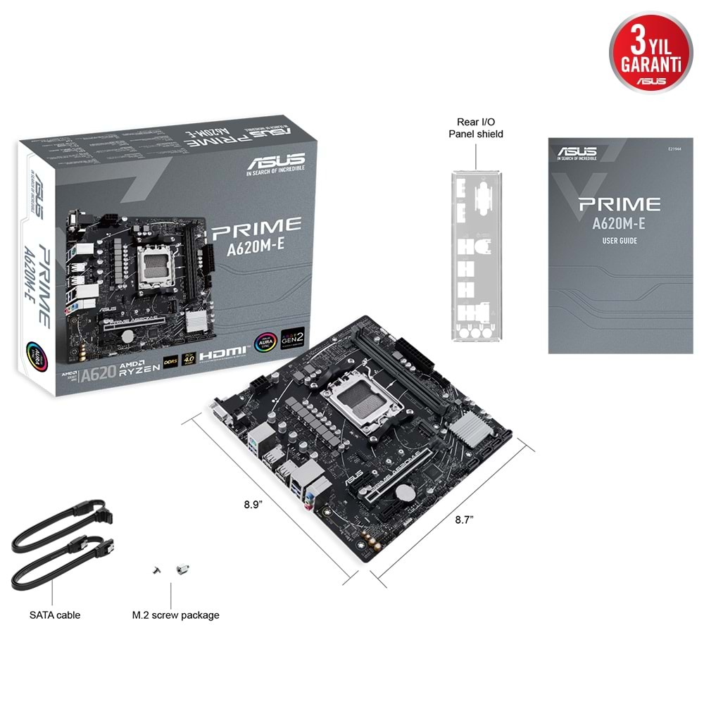 Asus Prime A620M-E AMD A620 6400 MHz (OC) DDR5 Soket AM5 mATX Anakart