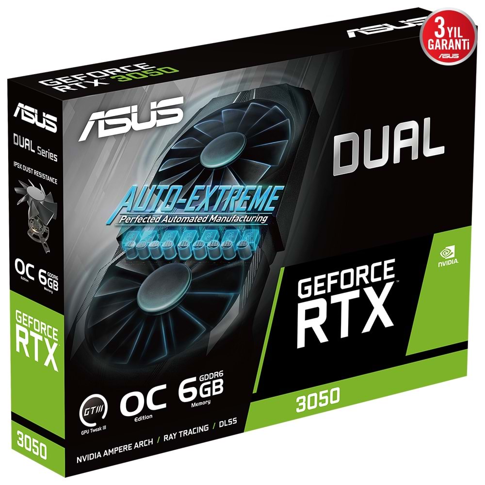 Asus NVIDIA Dual Geforce RTX 3050 OC Edition DUAL-RTX3050-O6G 6 GB GDDR6 128 Bit Ekran Kartı