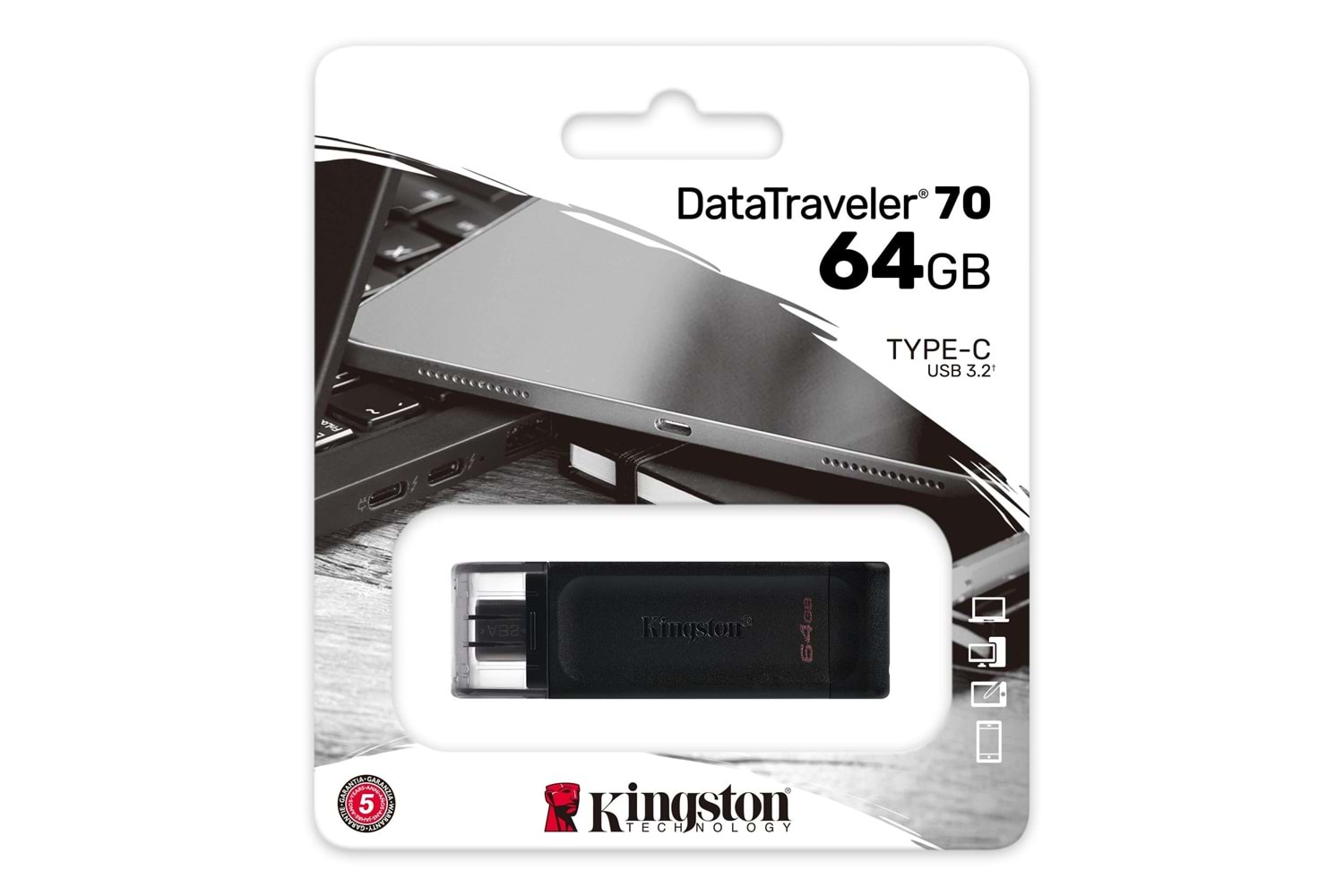 Kingston DT70/64GB 64GB Usb-C 3.2 Gen 1 Type-C Flash Bellek