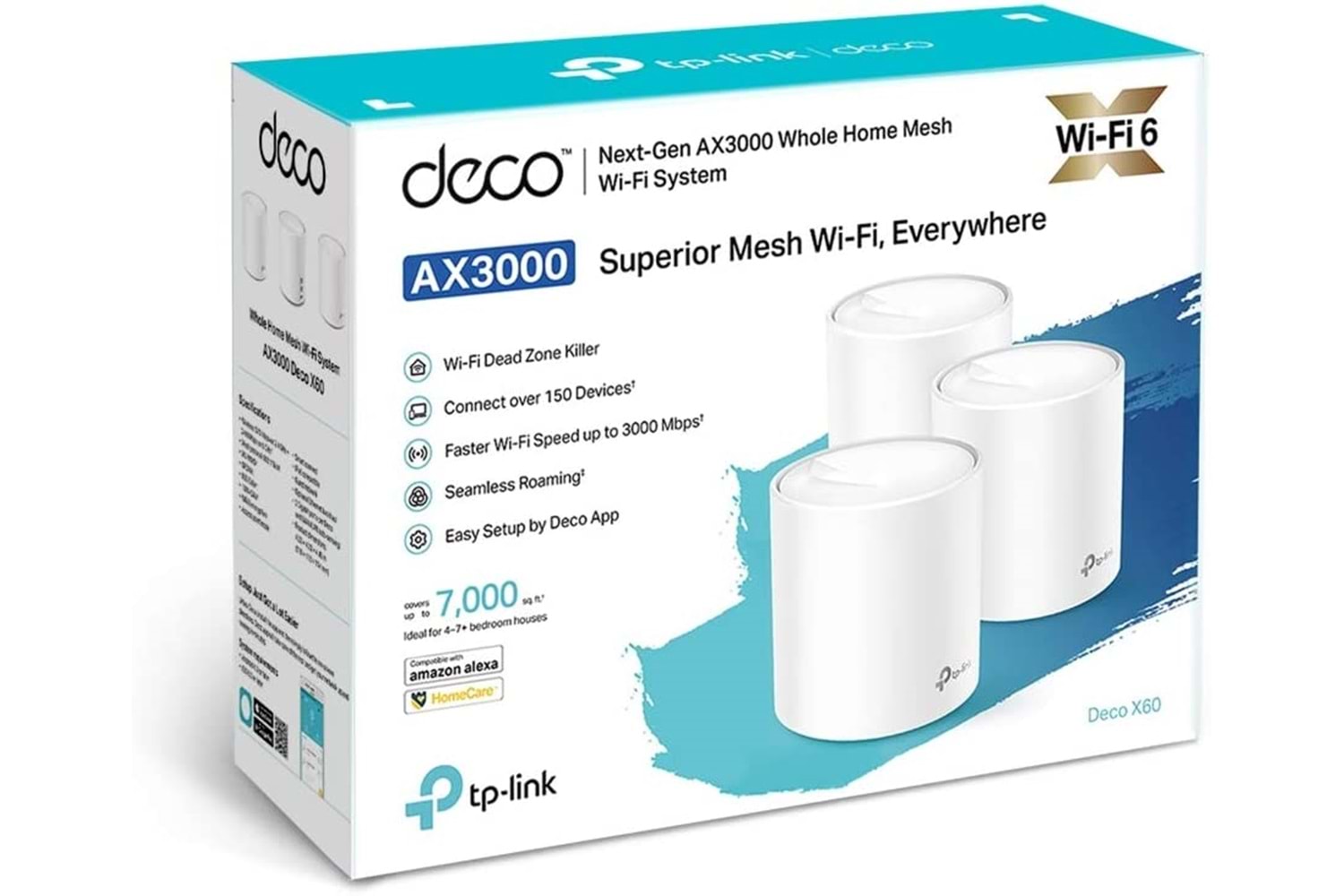 TP-Link Deco X60 (3-pack), AX5400 Mbps Tüm Ev Mesh Wi-Fi 6 Sistemi ( 3’lü Paket )