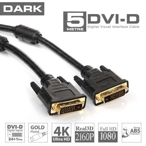 Dark 5m Ferrit Core EMI/RFI Filtreli 24+1 DVI Kablo (Erkek/Erkek)