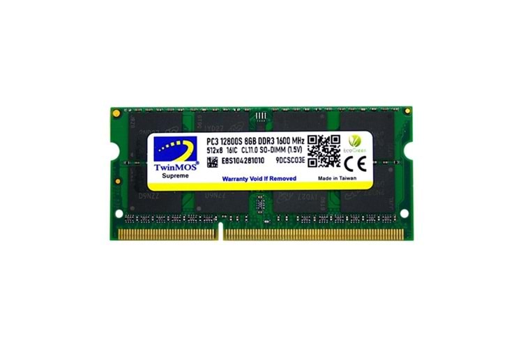 Twinmos MDD38GB1600N 12800S 8 GB DDR3 1600 MHz CL11 Notebook Ram